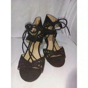 Womens Time and Tru Open Toe Strappy‎ Black Wedge Heels Size 6 US